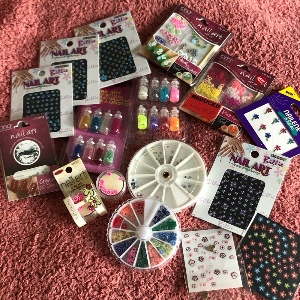 Assorted Nail Art Accessories with Colorful Embellishments